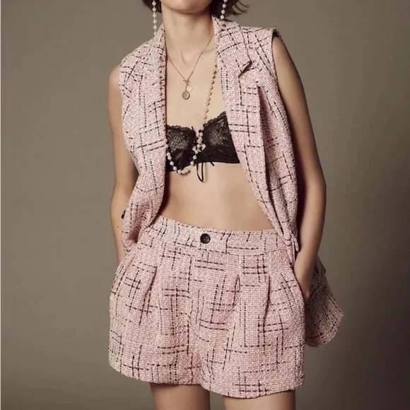 Maeve ⭐️NWOT Pink + Black Tweed Vest Top - Picture 2 of 11